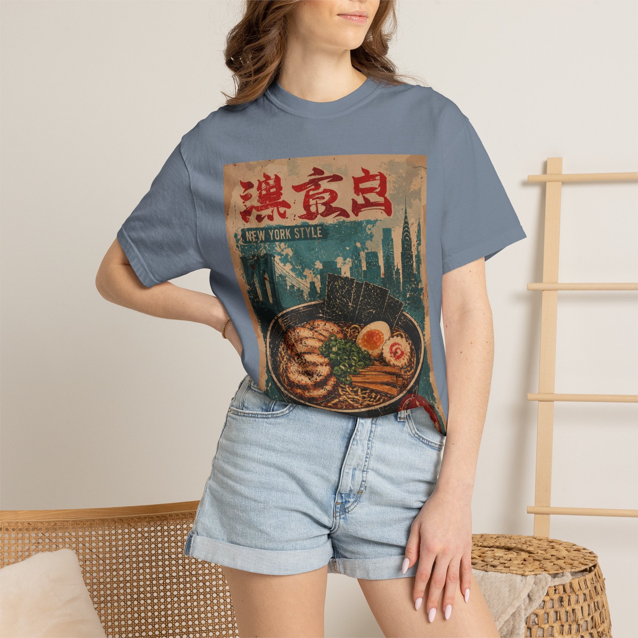 Japanese Block Art Ramen in NYC Vintage Poster T-Shirt