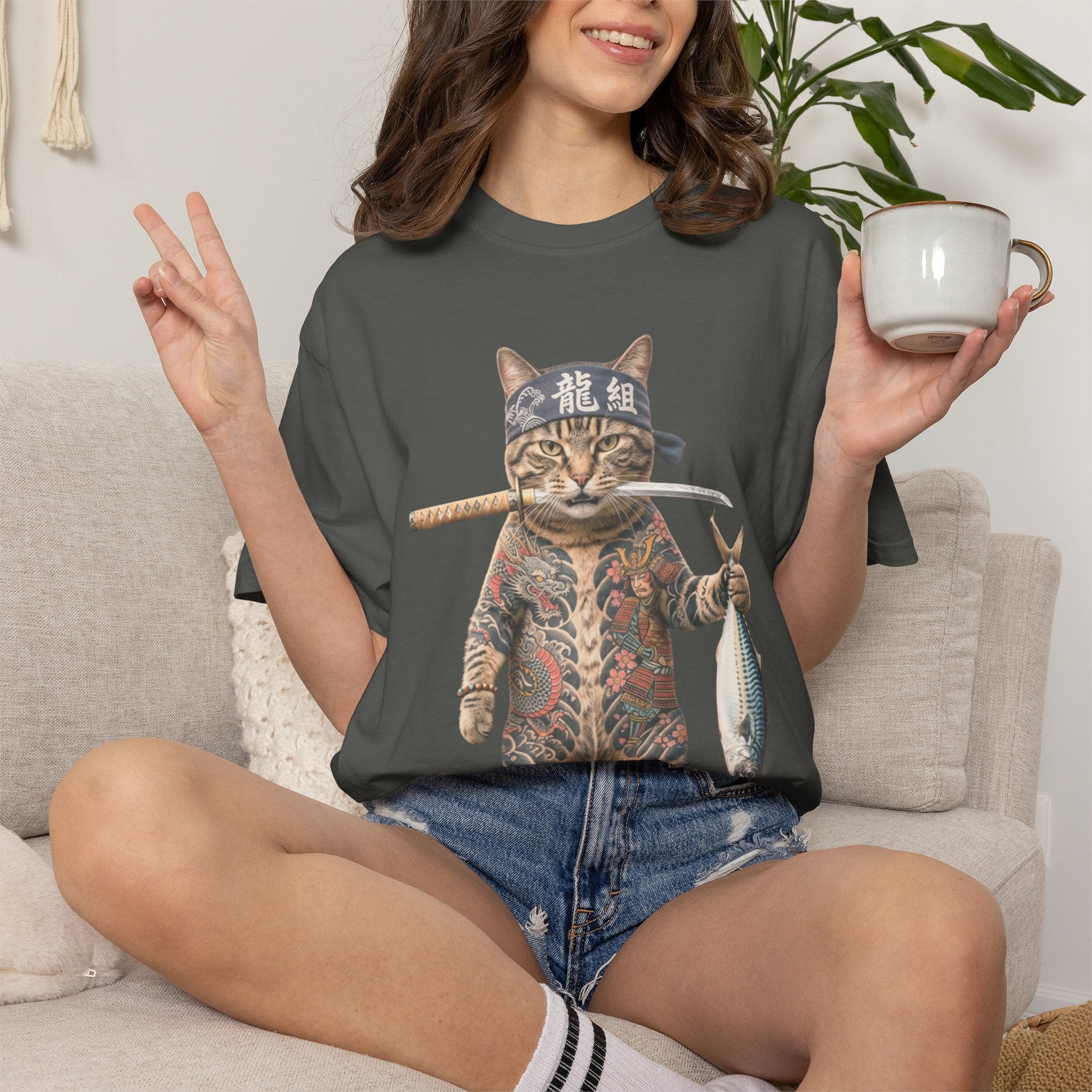Tattooed Samurai Cat T-Shirt — Ink Tiger Graphic Tee