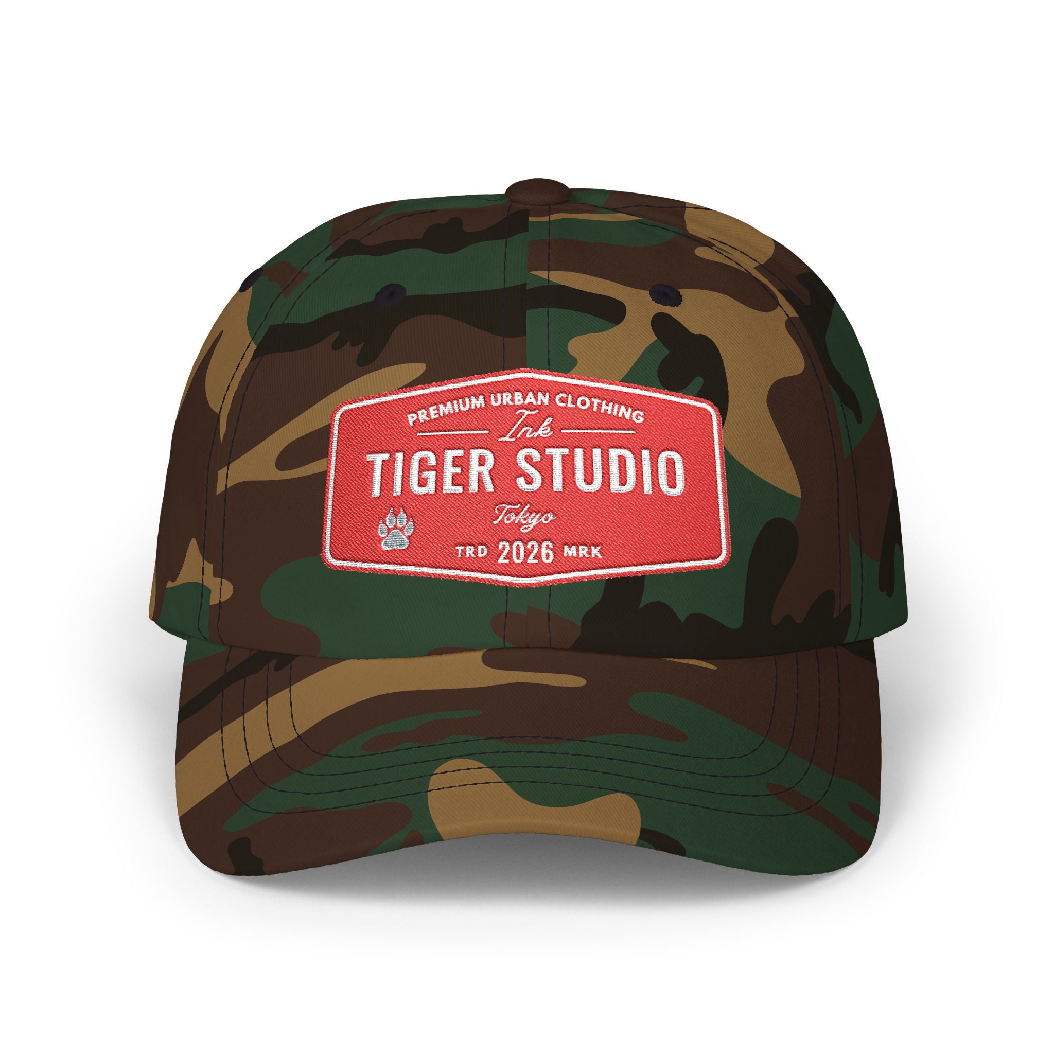 Tiger Studio Vintage Patch Dad Cap — Retro Red Logo Baseball Hat