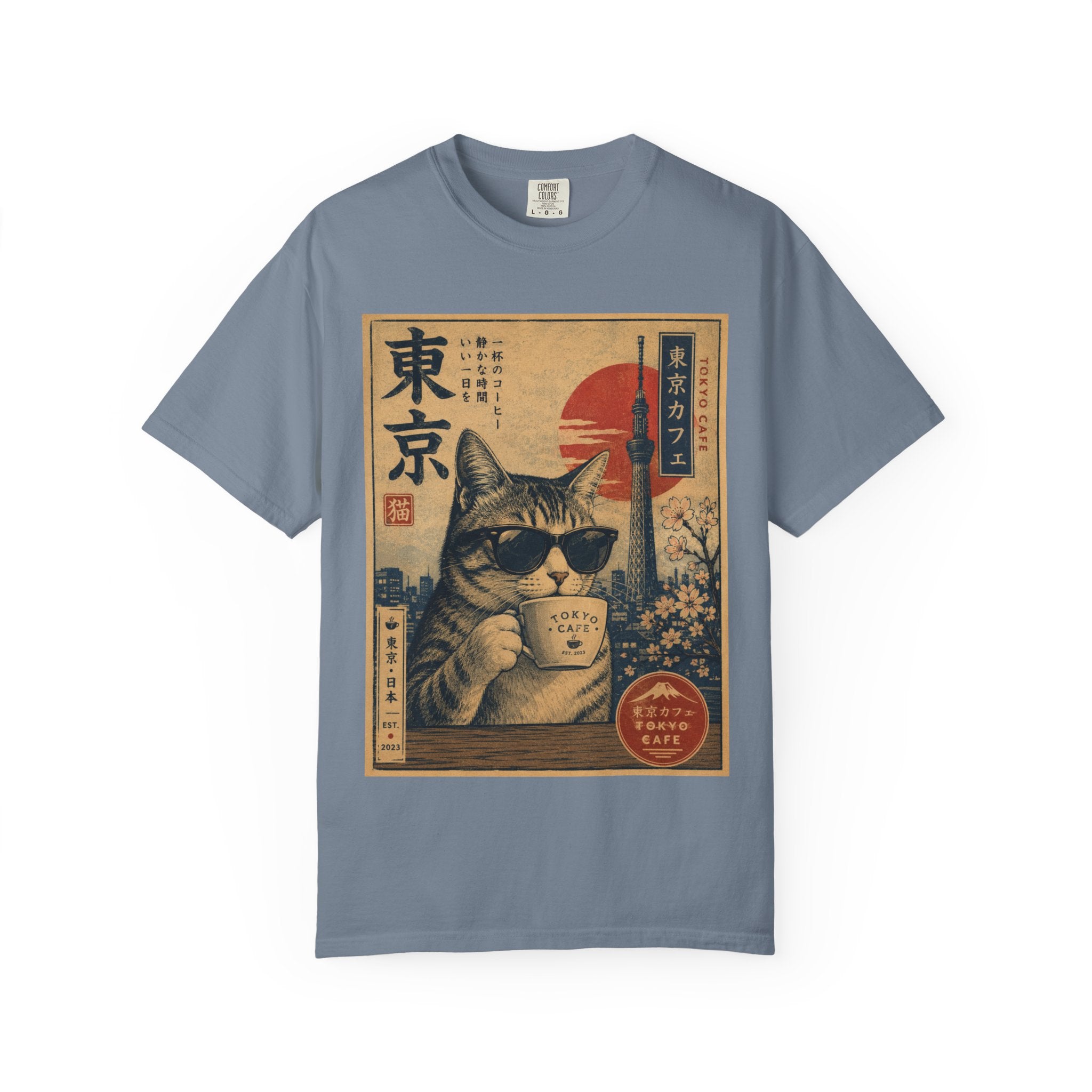Tokyo Cat Coffee Retro Tee — Cat with Coffee Vintage Japanese Poster T-Shirt