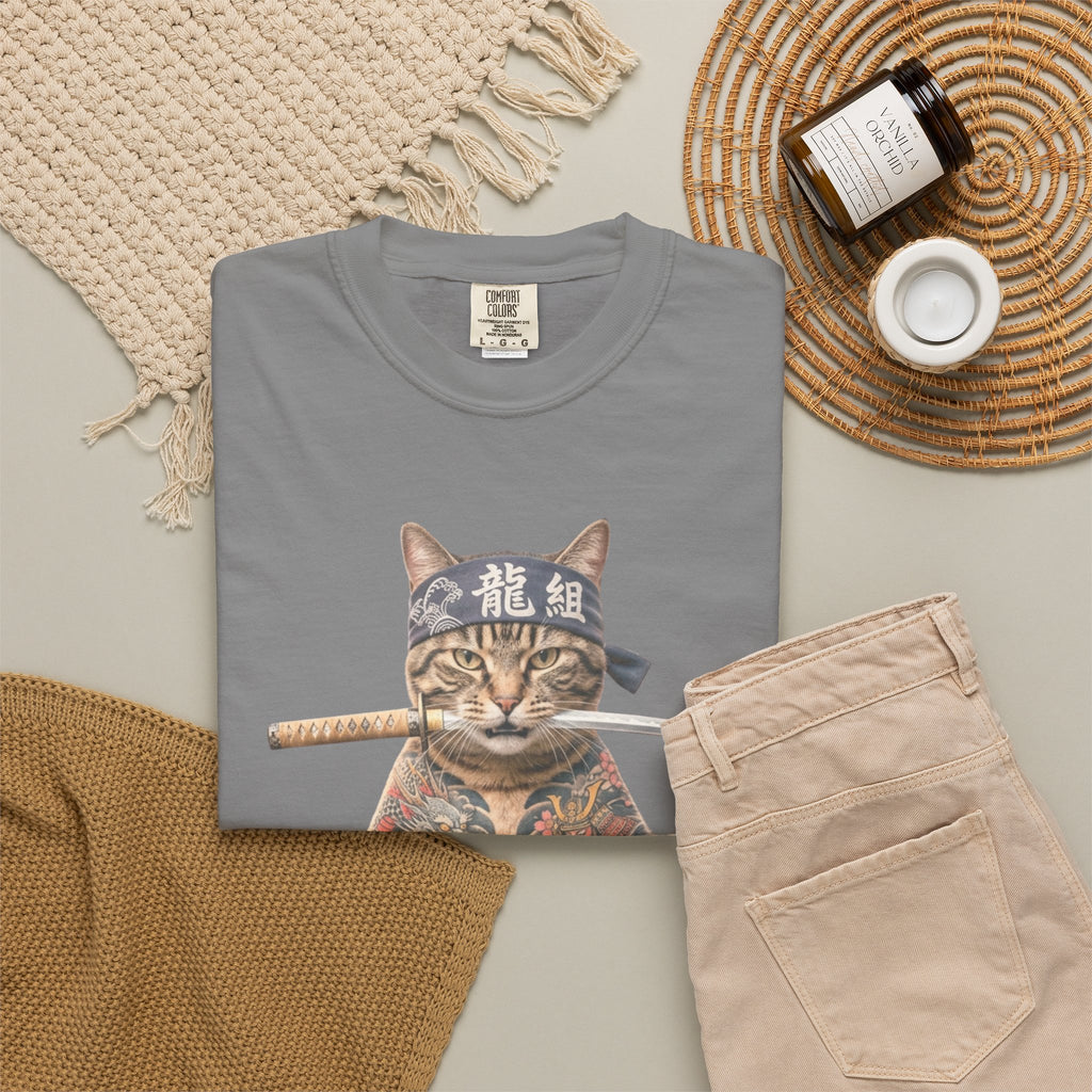 Tattooed Samurai Cat T-Shirt — Ink Tiger Graphic Tee