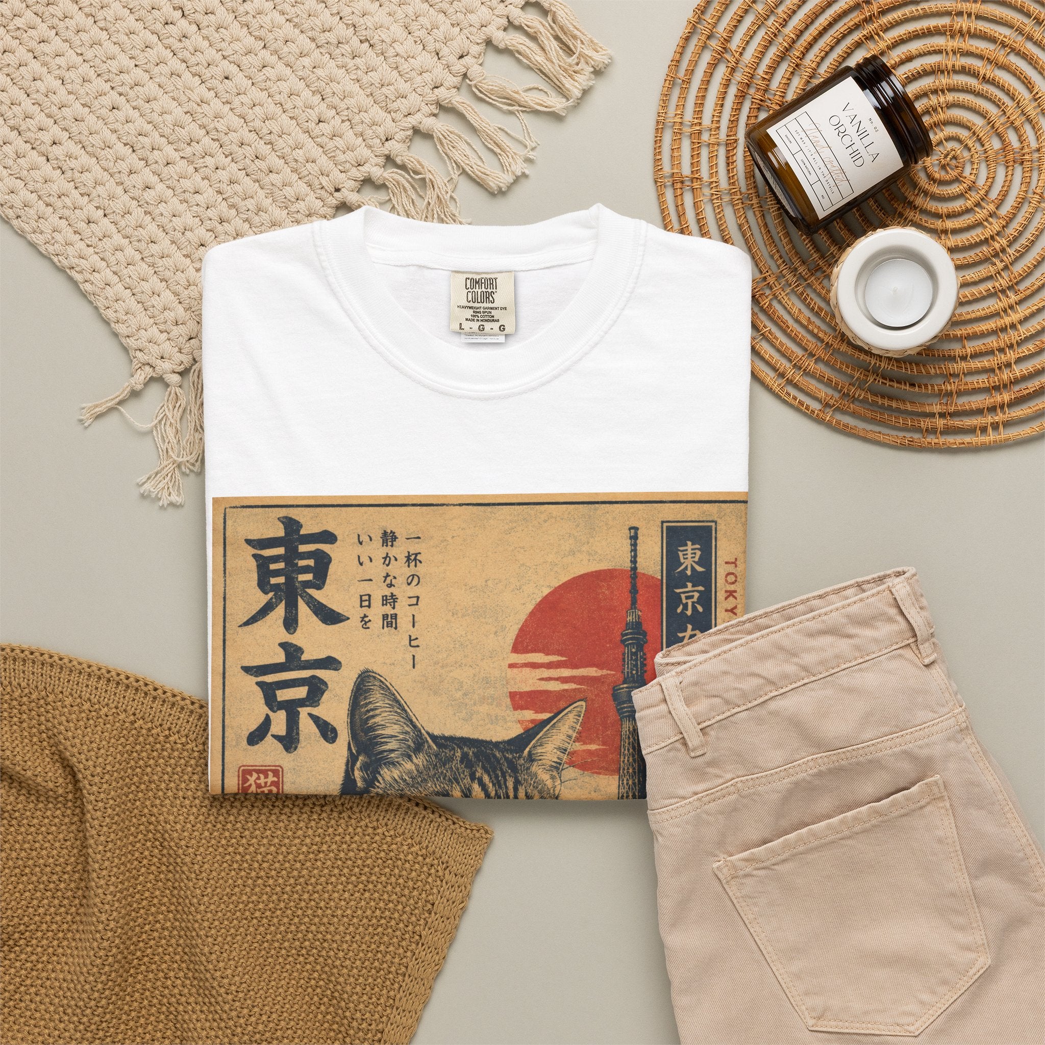 Tokyo Cat Coffee Retro Tee — Cat with Coffee Vintage Japanese Poster T-Shirt