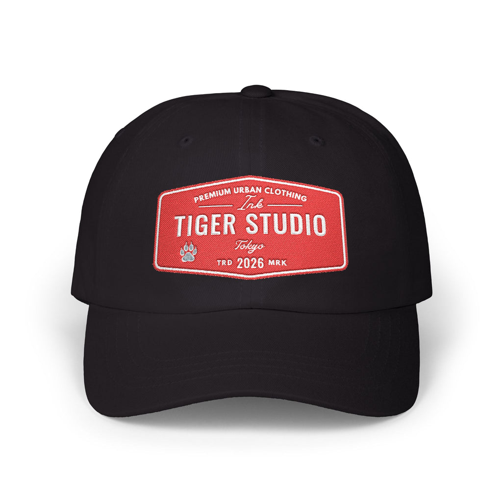 Tiger Studio Vintage Patch Dad Cap — Retro Red Logo Baseball Hat