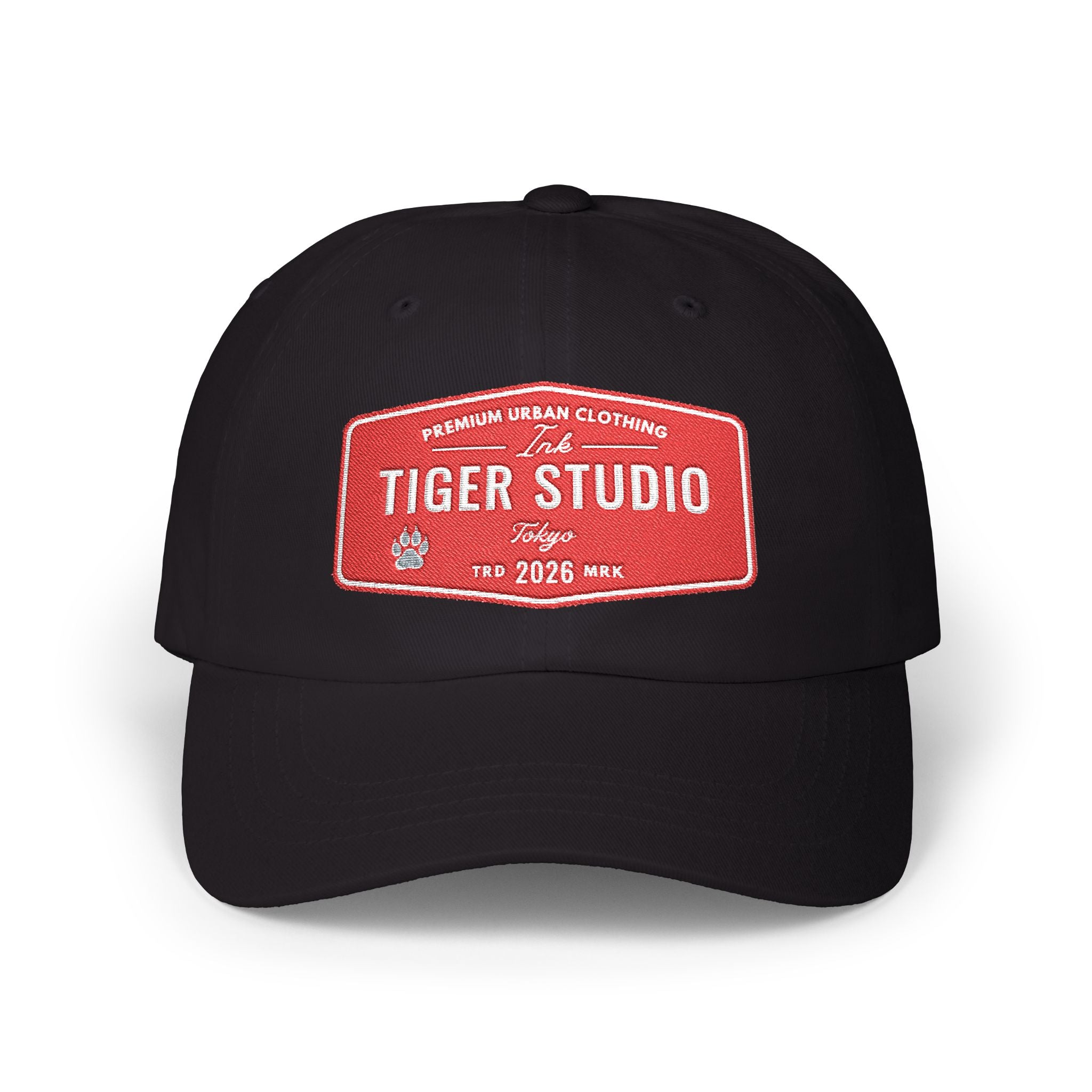 Tiger Studio Vintage Patch Dad Cap — Retro Red Logo Baseball Hat