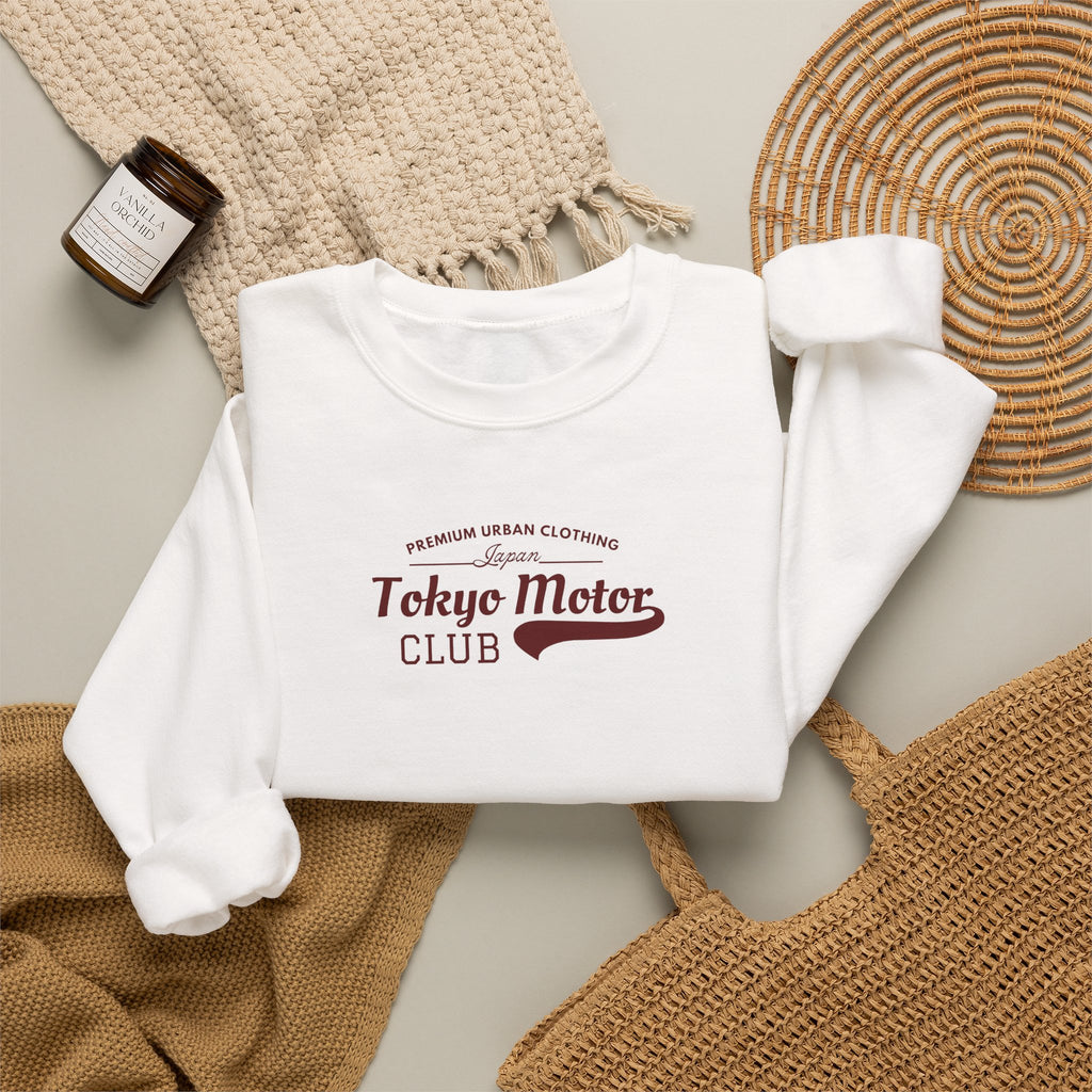 Tokyo Motor Club Crewneck Sweatshirt — Vintage Motorcycle Rider Graphic