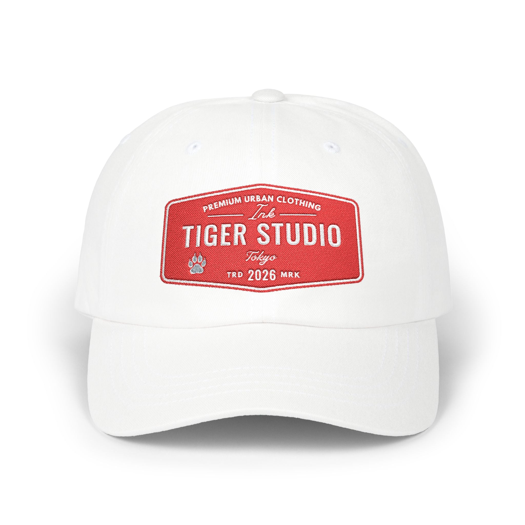 Tiger Studio Vintage Patch Dad Cap — Retro Red Logo Baseball Hat