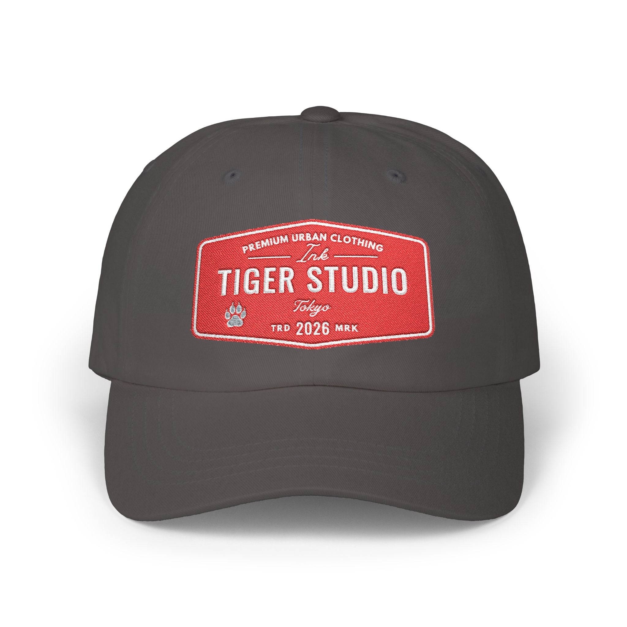 Tiger Studio Vintage Patch Dad Cap — Retro Red Logo Baseball Hat