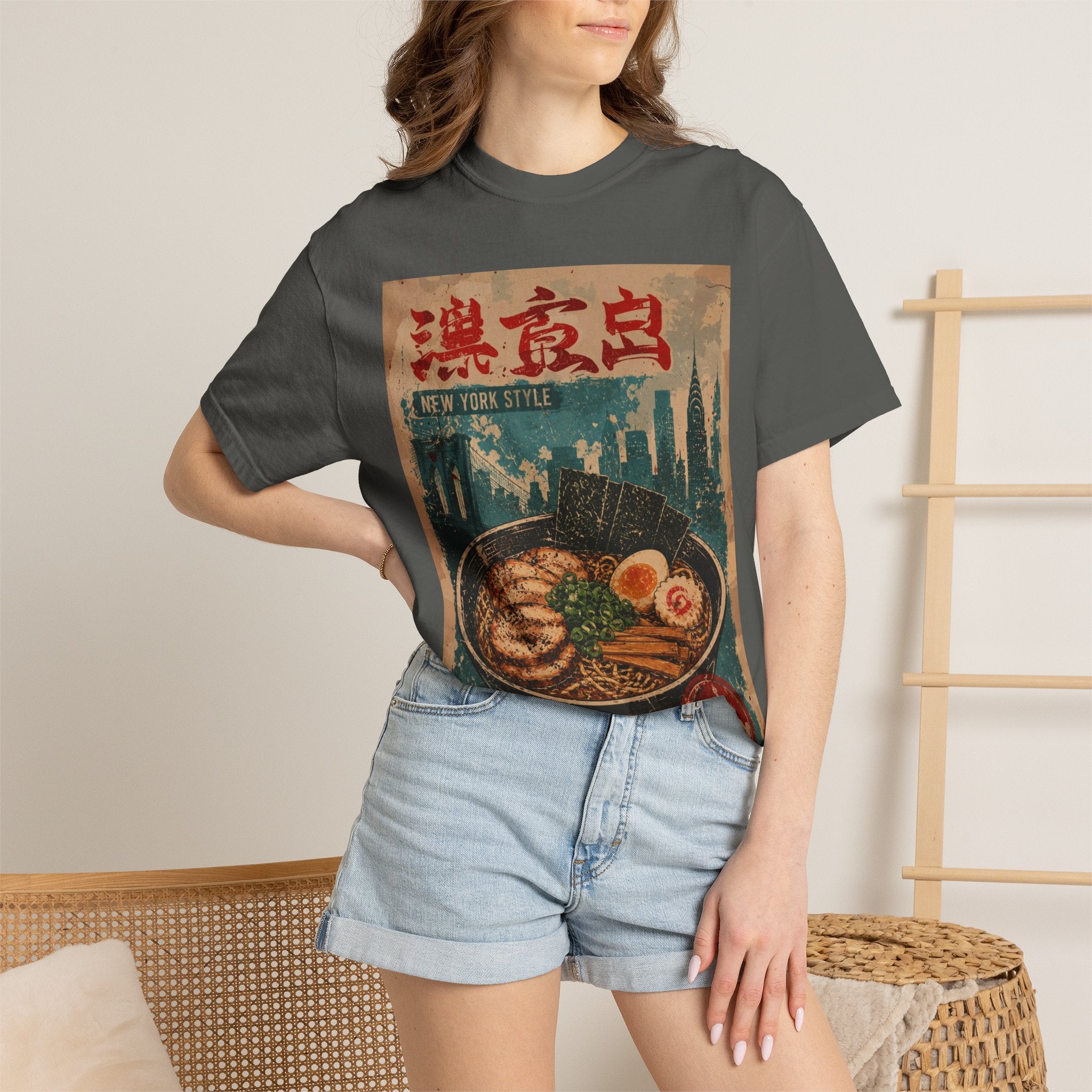 Japanese Block Art Ramen in NYC Vintage Poster T-Shirt