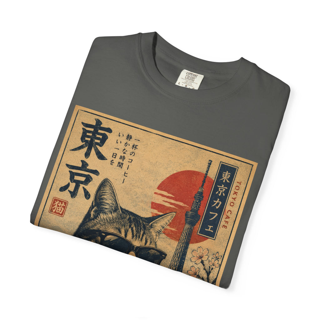 Tokyo Cat Coffee Retro Tee — Cat with Coffee Vintage Japanese Poster T-Shirt