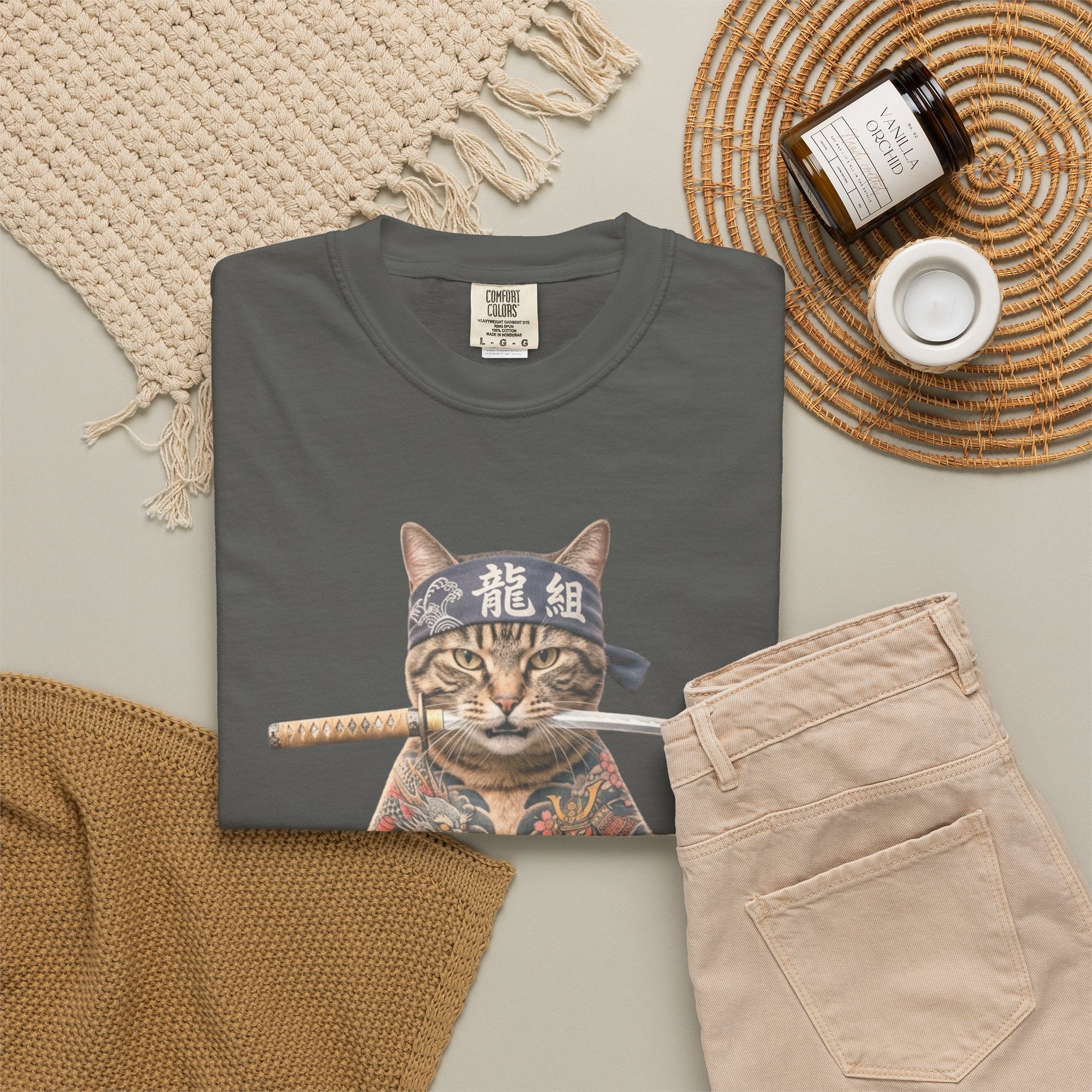 Tattooed Samurai Cat T-Shirt — Ink Tiger Graphic Tee