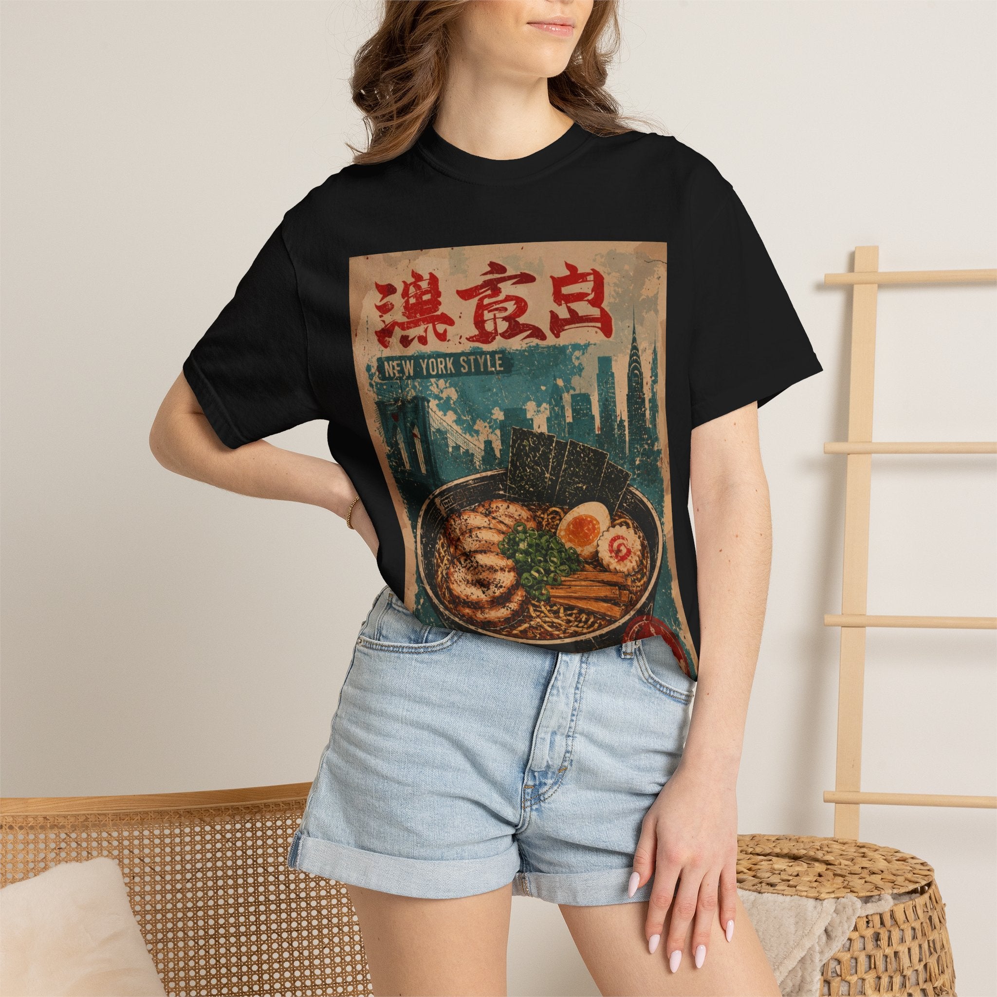Japanese Block Art Ramen in NYC Vintage Poster T-Shirt