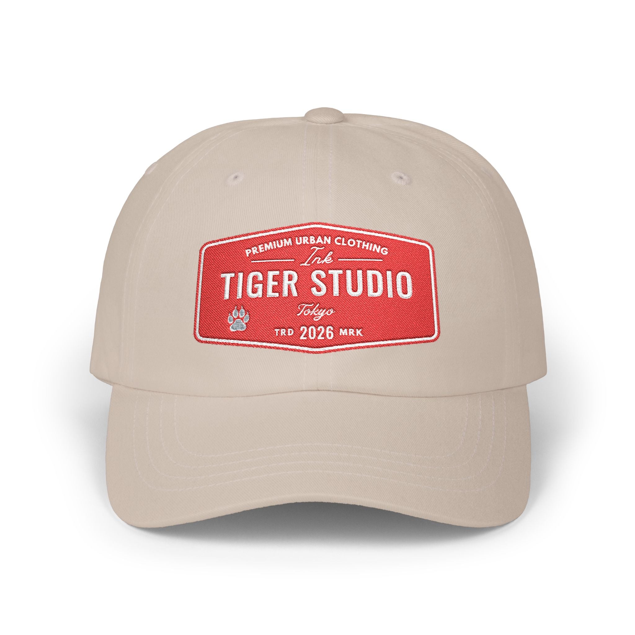 Tiger Studio Vintage Patch Dad Cap — Retro Red Logo Baseball Hat