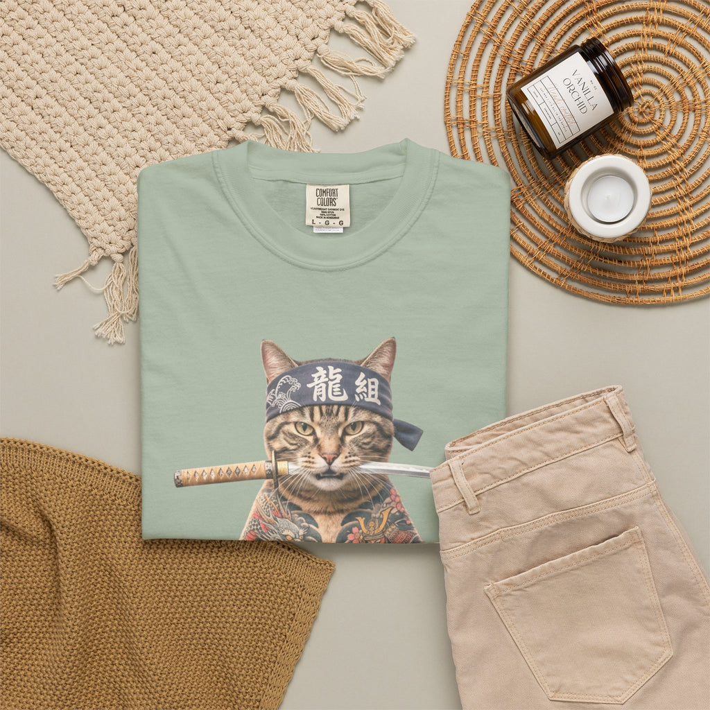 Tattooed Samurai Cat T-Shirt — Ink Tiger Graphic Tee