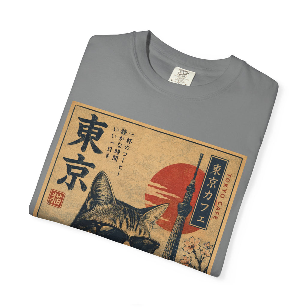 Tokyo Cat Coffee Retro Tee — Cat with Coffee Vintage Japanese Poster T-Shirt