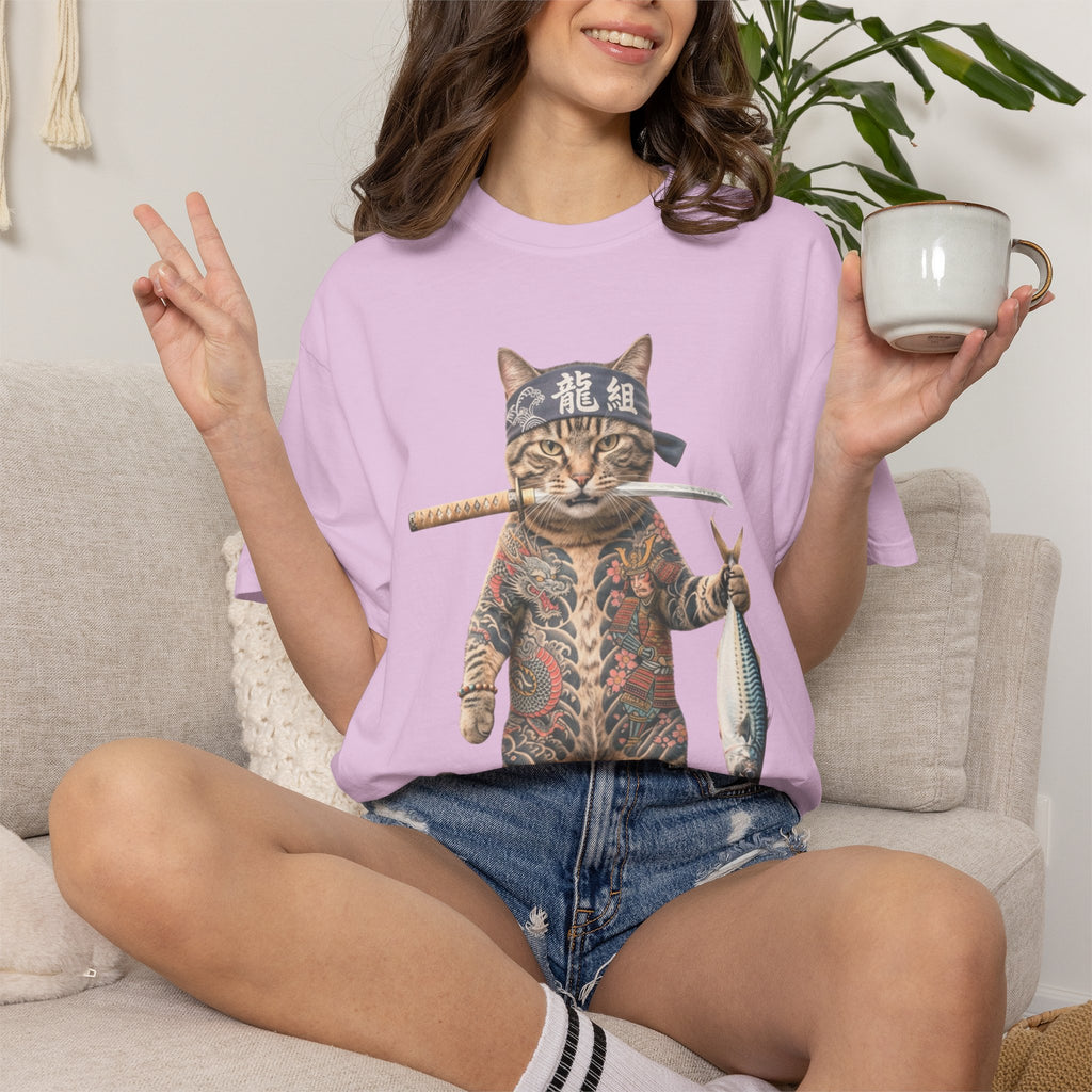 Tattooed Samurai Cat T-Shirt — Ink Tiger Graphic Tee