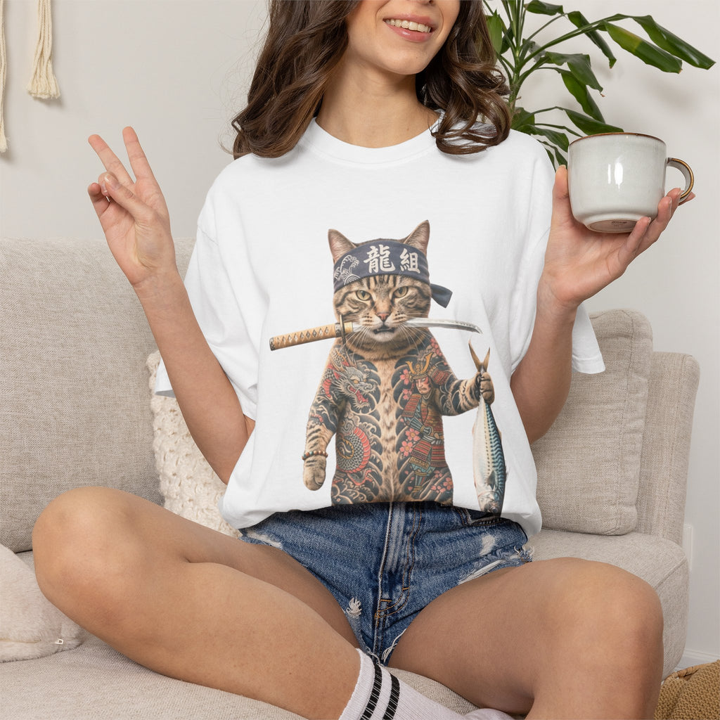 Tattooed Samurai Cat T-Shirt — Ink Tiger Graphic Tee